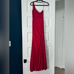 Red One Shoulder Ruched Dress